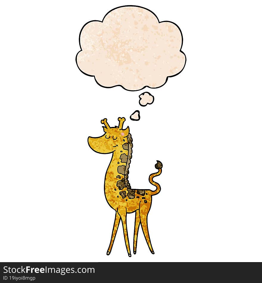 cartoon giraffe and thought bubble in grunge texture pattern style