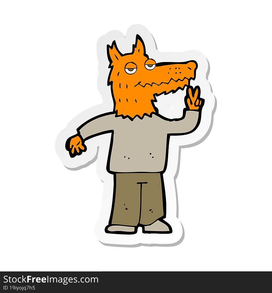 sticker of a cartoon happy fox man