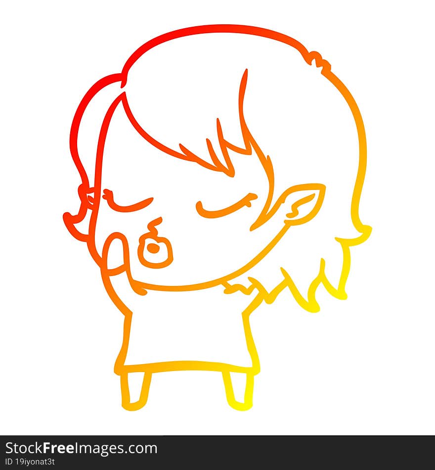 warm gradient line drawing cute cartoon vampire girl