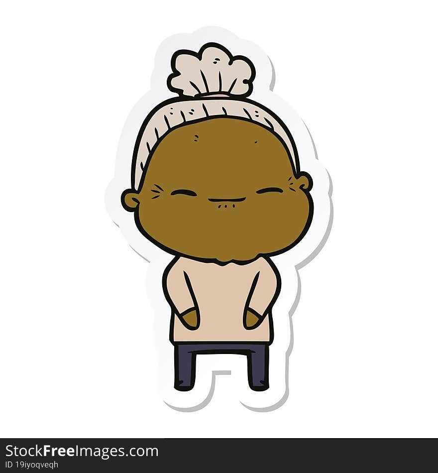 sticker of a cartoon peaceful old woman