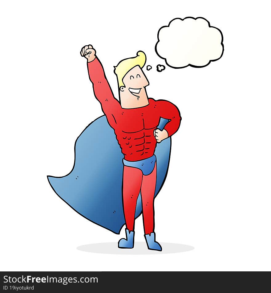 Cartoon Superhero With Thought Bubble