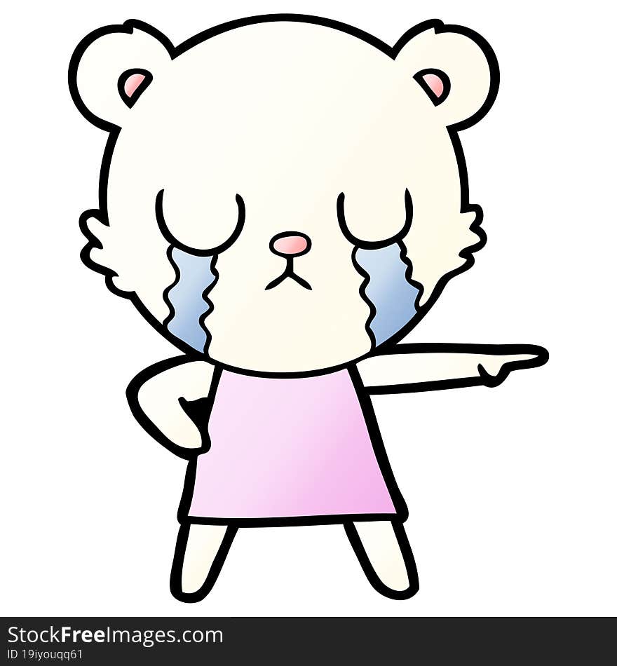 crying polar bear in dress pointing. crying polar bear in dress pointing