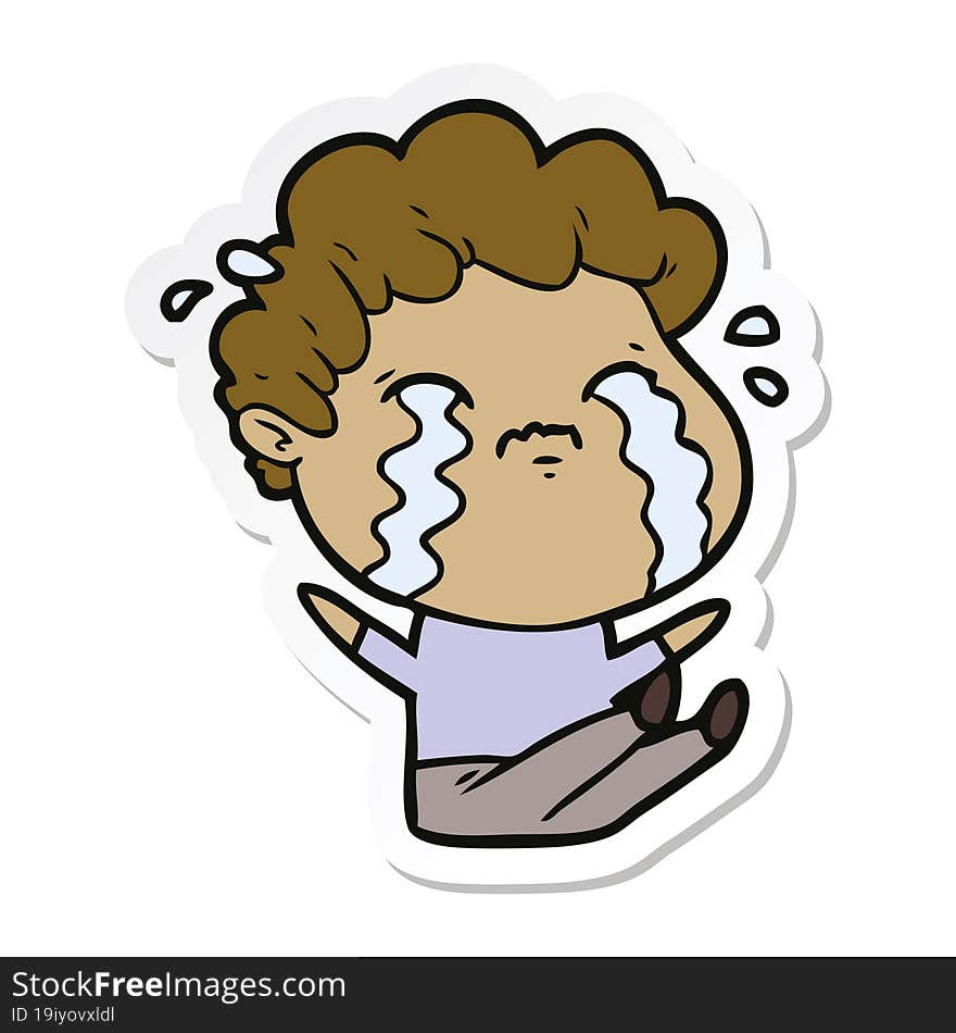 sticker of a cartoon man crying