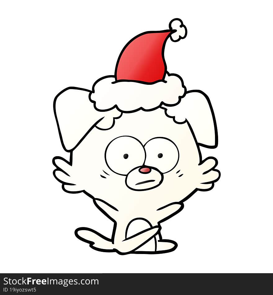 nervous dog gradient cartoon of a wearing santa hat