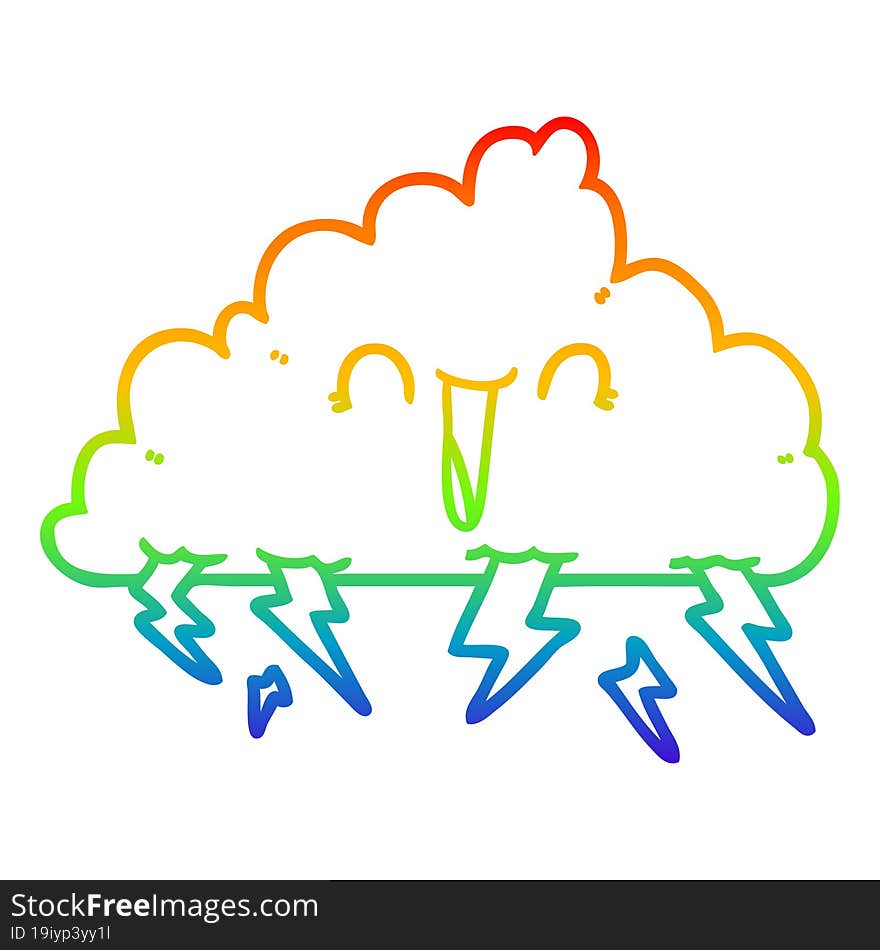 rainbow gradient line drawing cartoon thundercloud