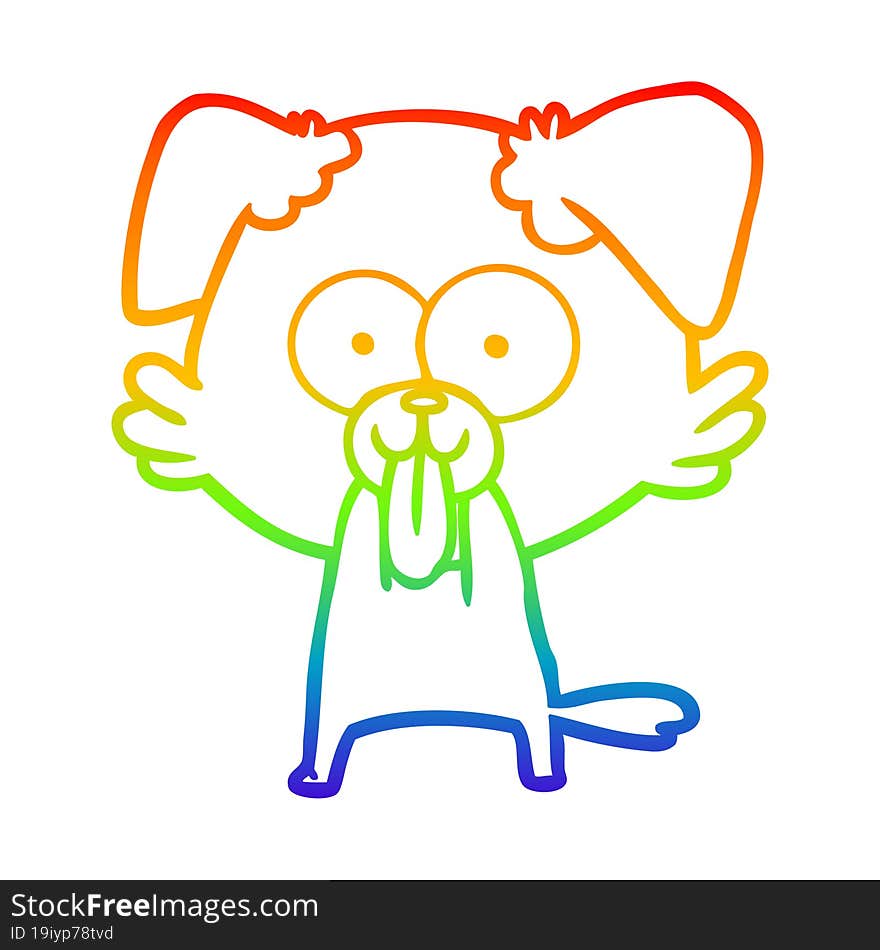 rainbow gradient line drawing of a cartoon dog with tongue sticking out