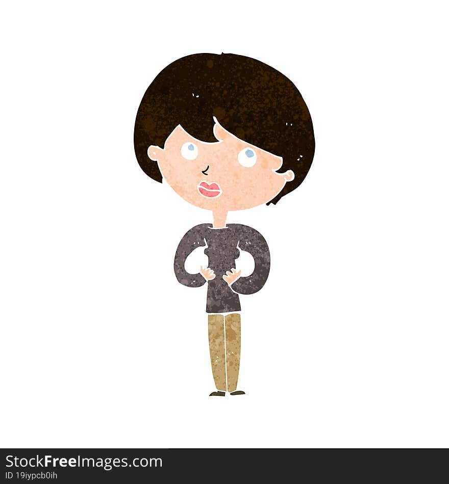 cartoon woman making Who Me gesture