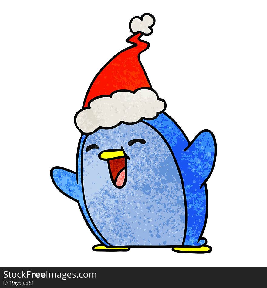 christmas textured cartoon of kawaii penguin