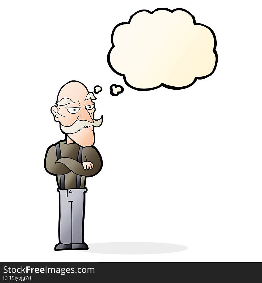 cartoon bored old man with thought bubble