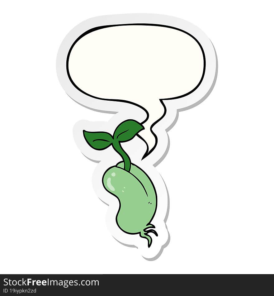 cartoon sprouting seed and speech bubble sticker