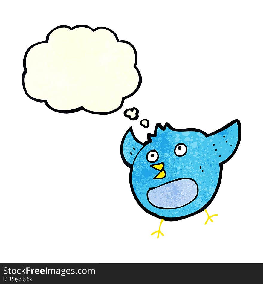 cartoon happy bird with thought bubble