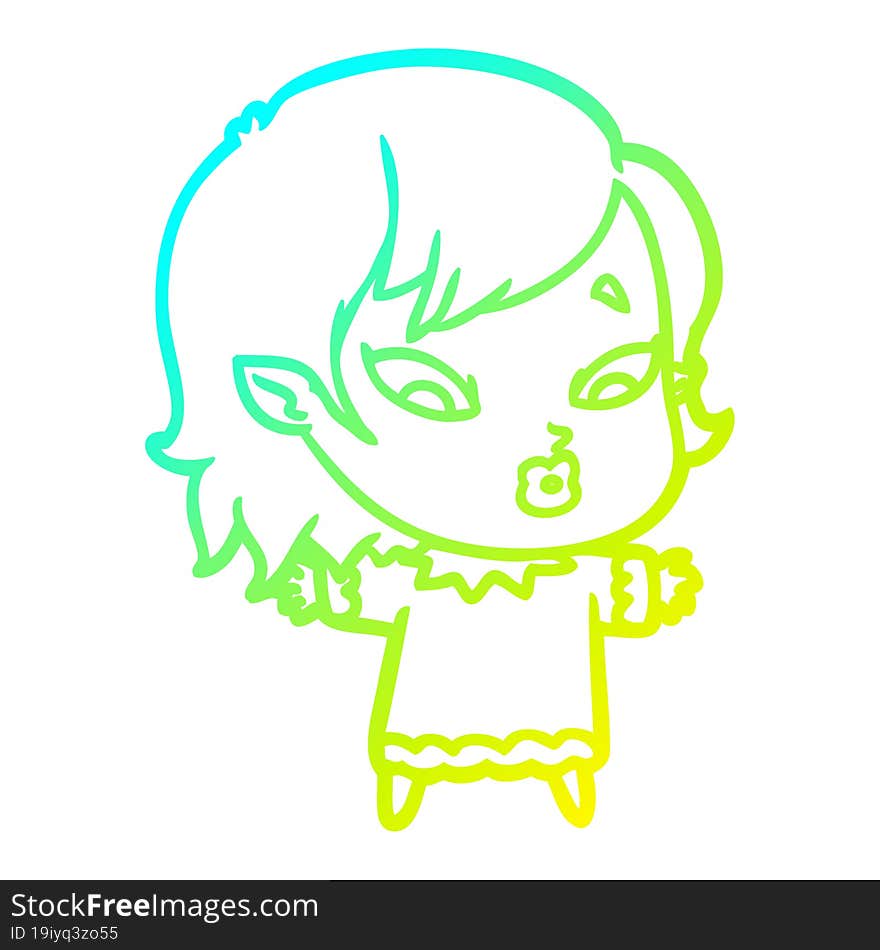 cold gradient line drawing cute cartoon vampire girl