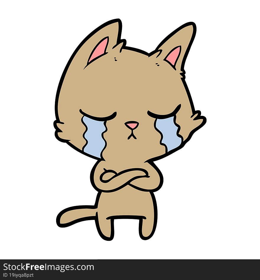 crying cartoon cat with folded arms. crying cartoon cat with folded arms