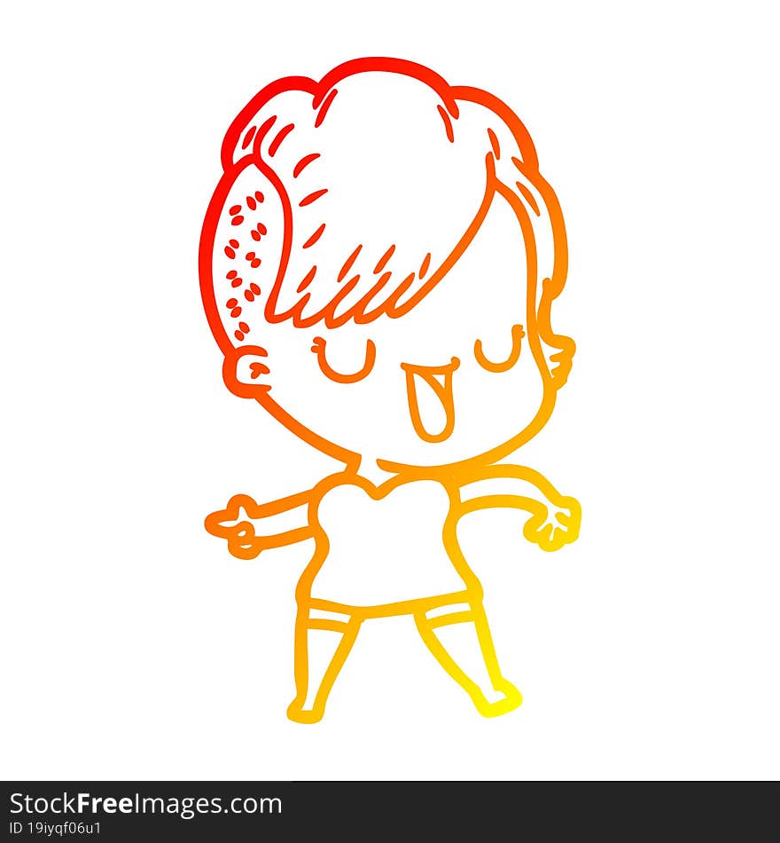 warm gradient line drawing cute cartoon girl with hipster haircut