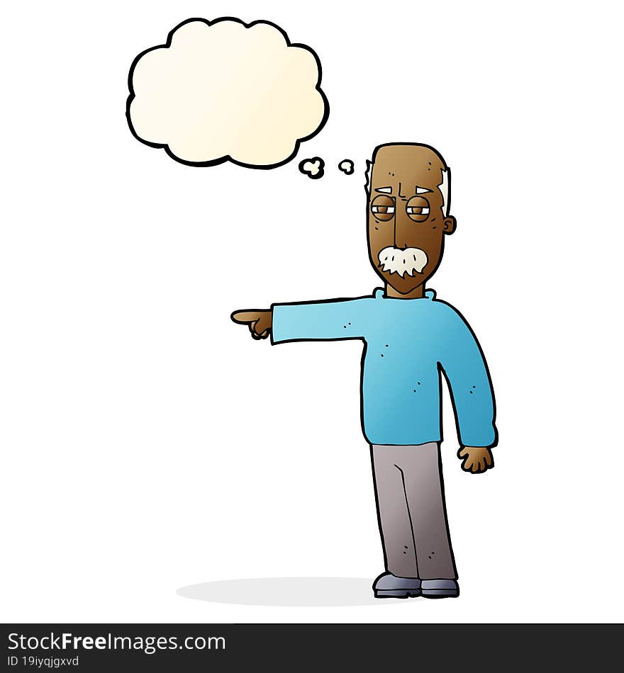 cartoon old man gesturing Get Out! with thought bubble