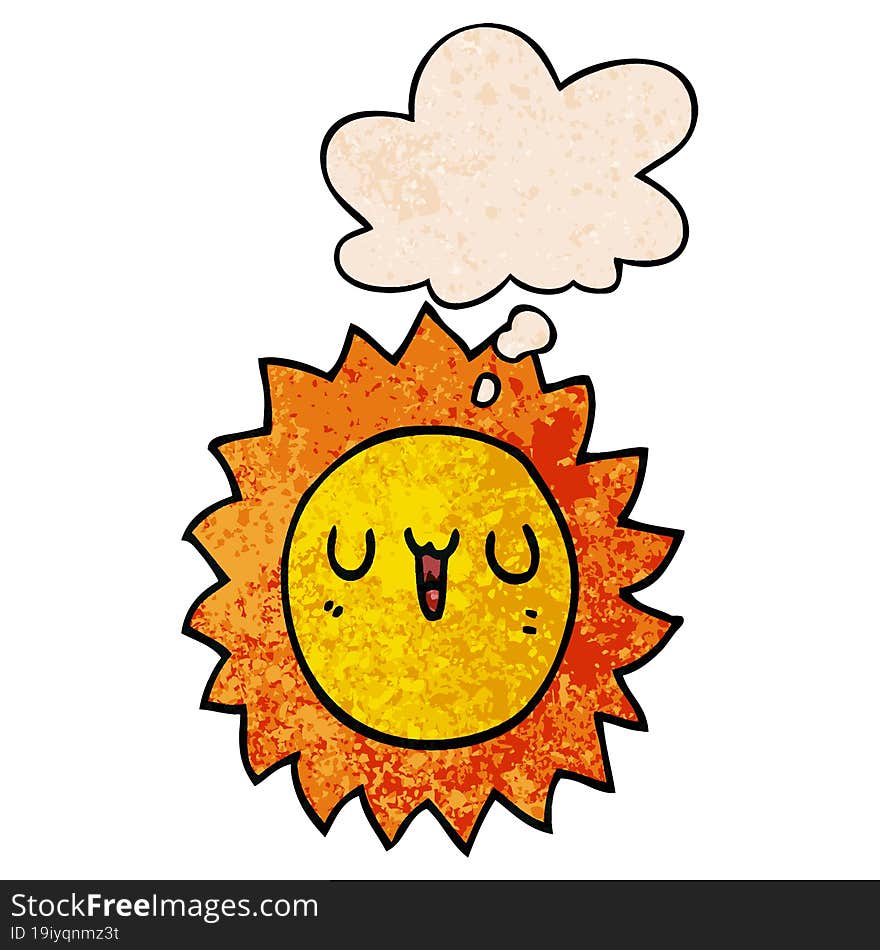 cartoon sun and thought bubble in grunge texture pattern style