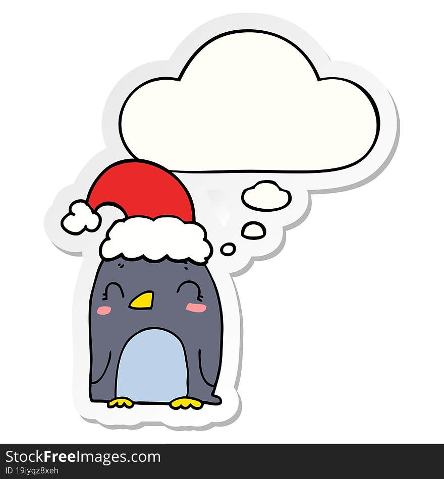 cute christmas penguin and thought bubble as a printed sticker