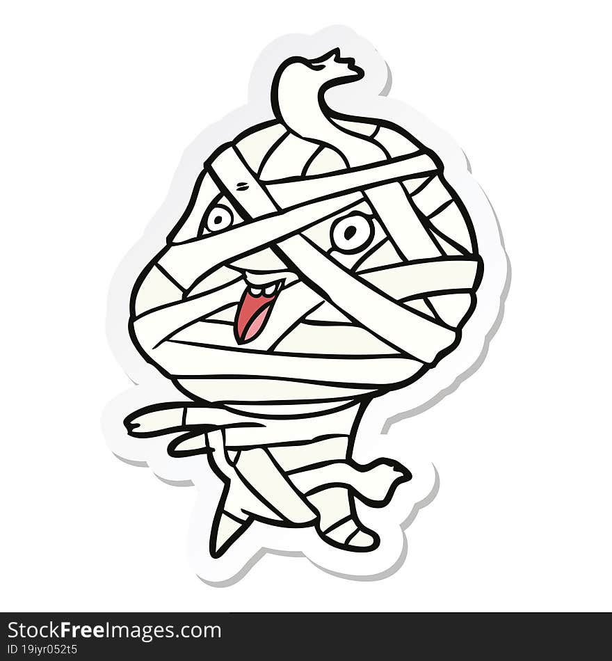 Sticker Of A Cartoon Halloween Mummy