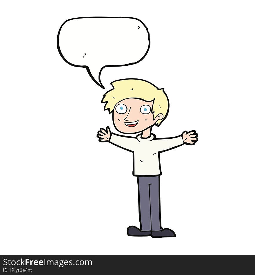 cartoon enthusiastic man with speech bubble