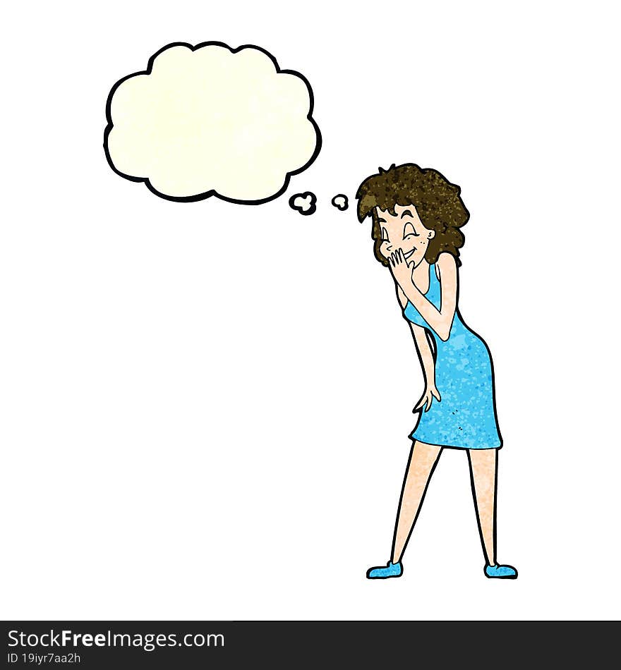 cartoon woman laughing with thought bubble