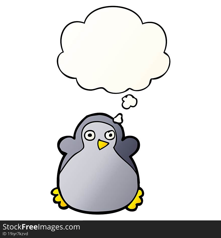 cartoon penguin and thought bubble in smooth gradient style