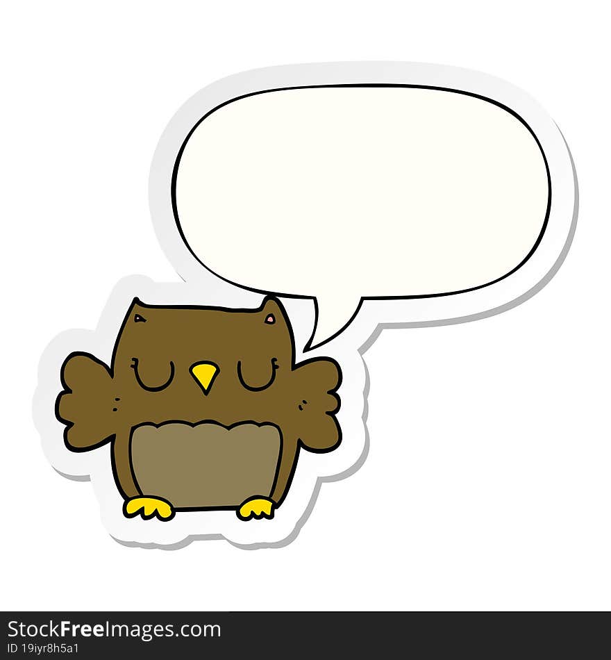 cute cartoon owl with speech bubble sticker. cute cartoon owl with speech bubble sticker