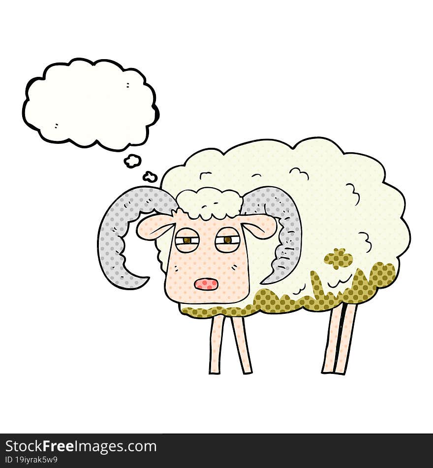 thought bubble cartoon ram covered in mud