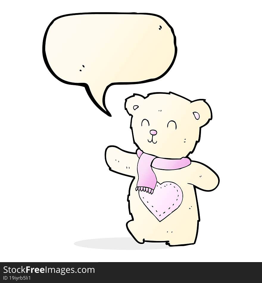 cartoon white teddy bear with love heart with speech bubble