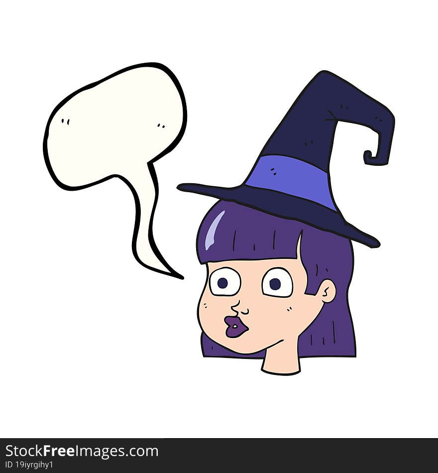 freehand drawn speech bubble cartoon witch