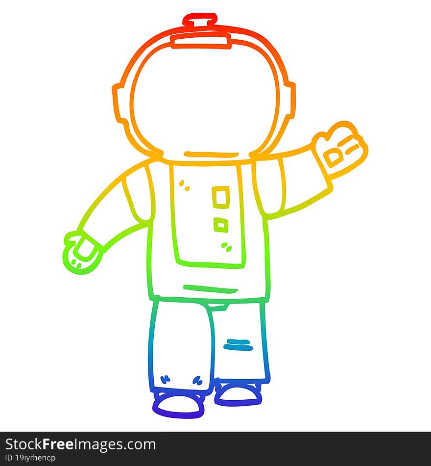 rainbow gradient line drawing cartoon walking astronaut