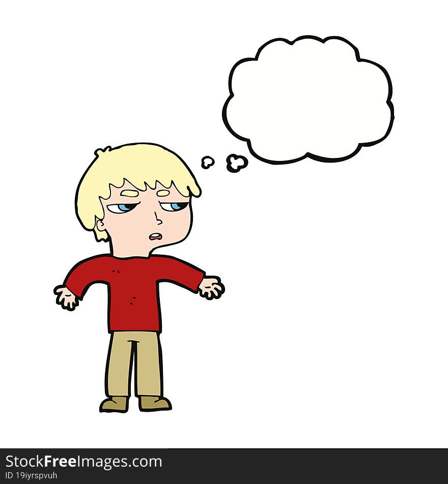 cartoon annoyed boy with thought bubble