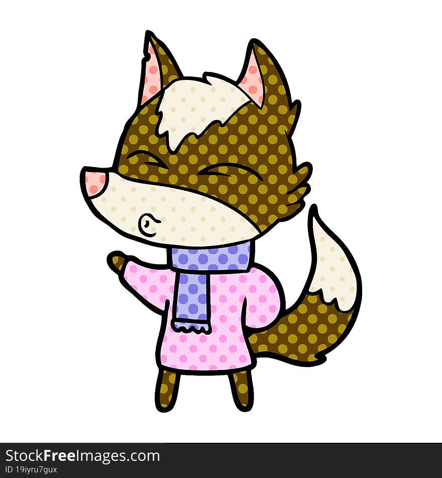 cartoon wolf in winter clothes. cartoon wolf in winter clothes