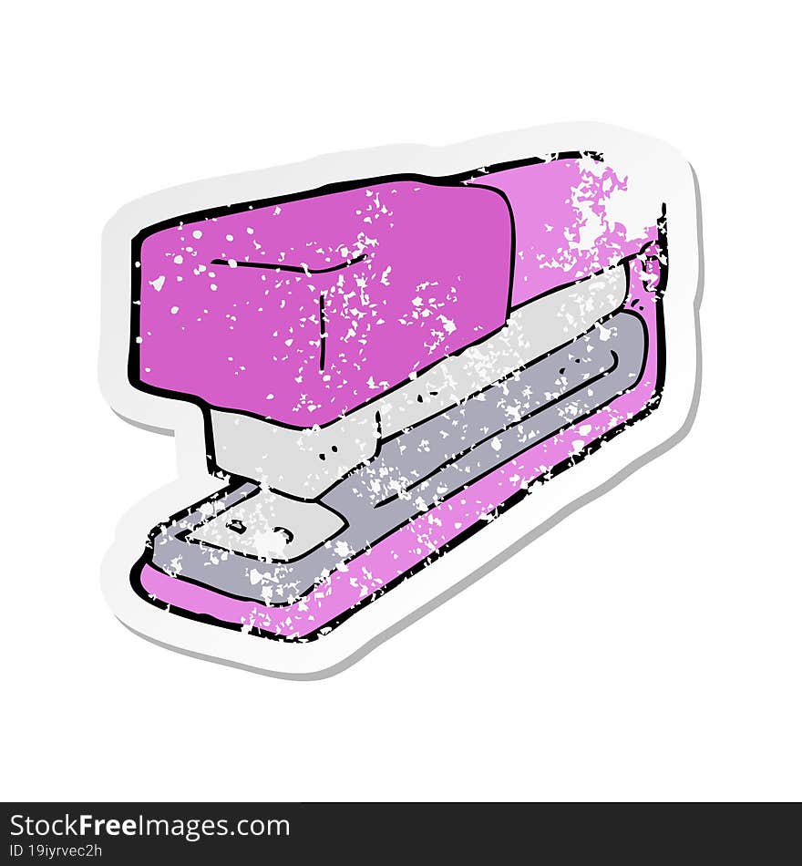 retro distressed sticker of a cartoon office stapler