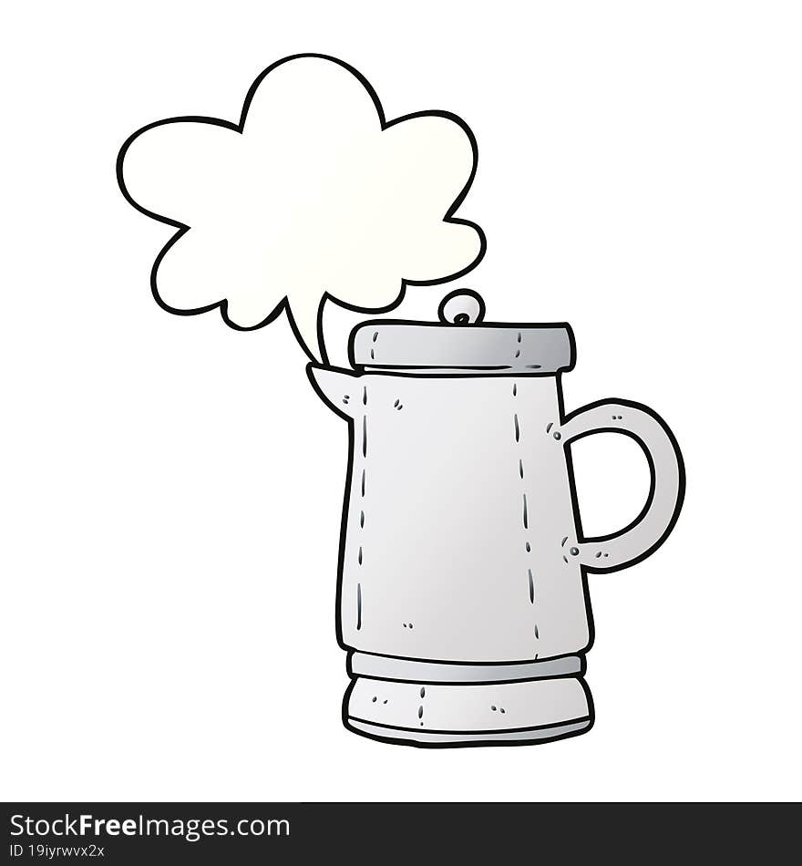 cartoon old metal kettle with speech bubble in smooth gradient style