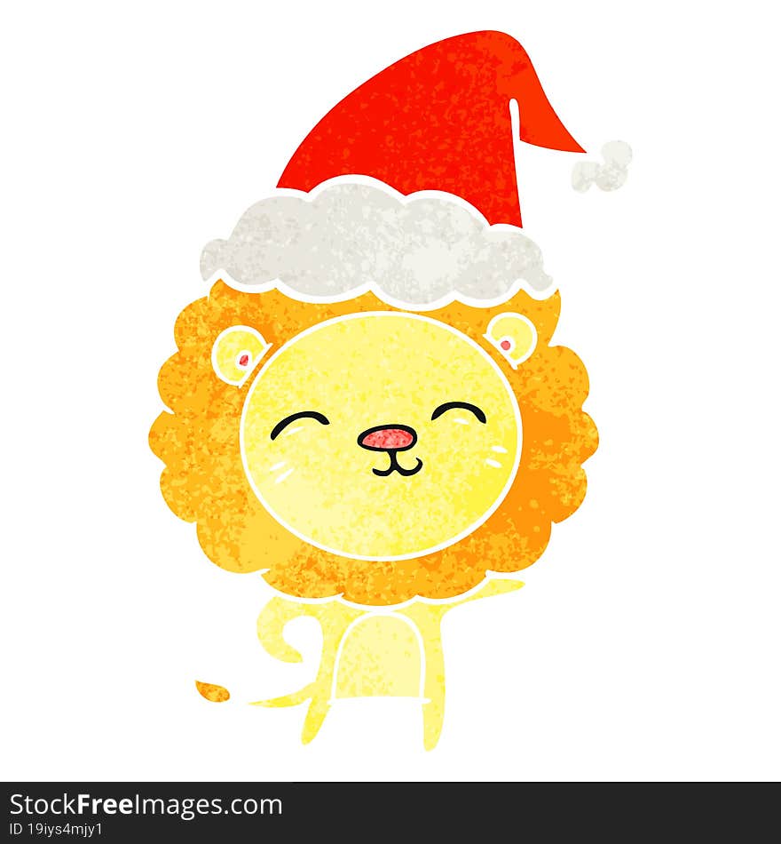 Retro Cartoon Of A Lion Wearing Santa Hat