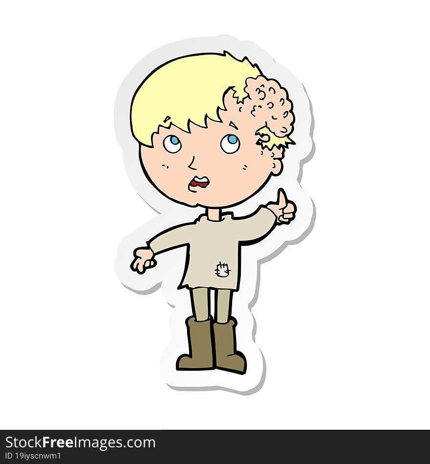 sticker of a cartoon boy with growth on head