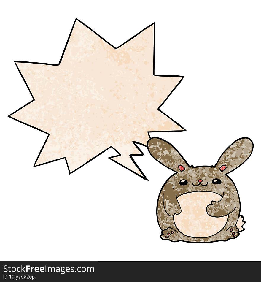 cartoon rabbit with speech bubble in retro texture style