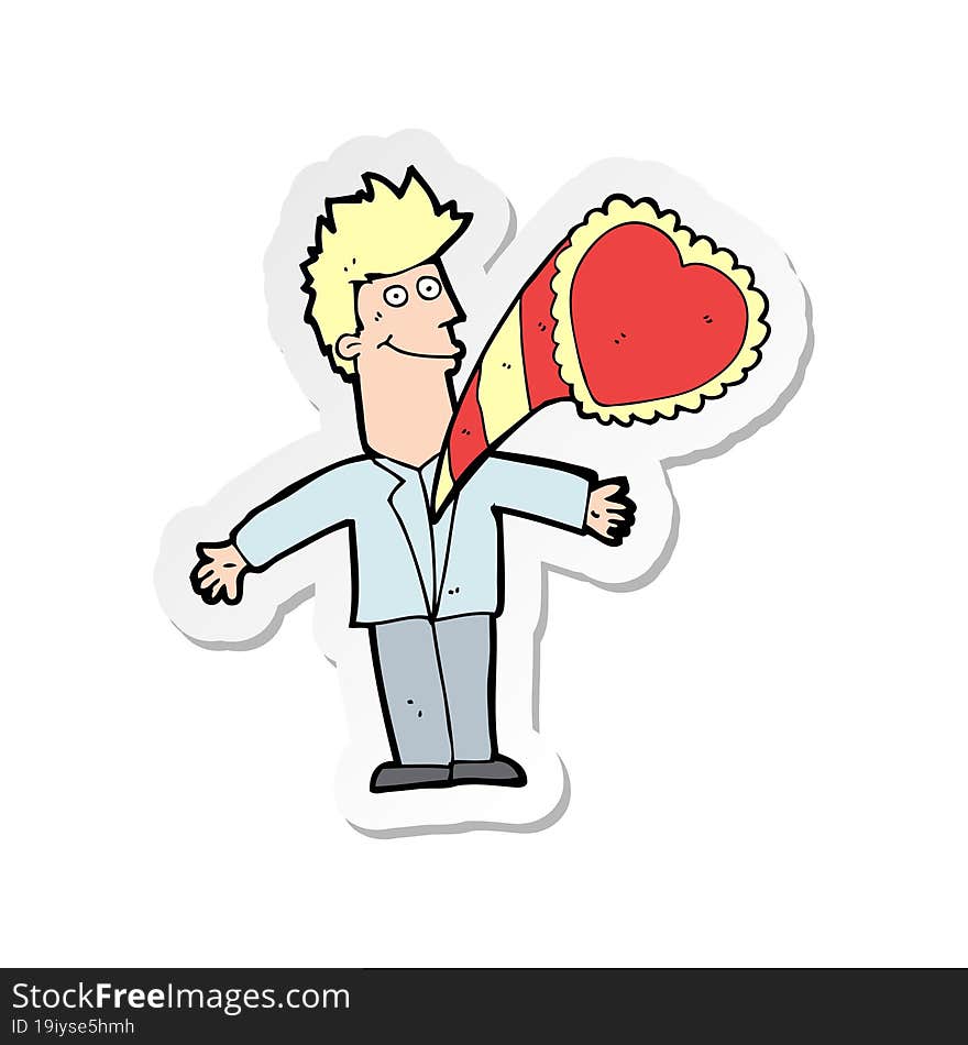 sticker of a cartoon man with love heart