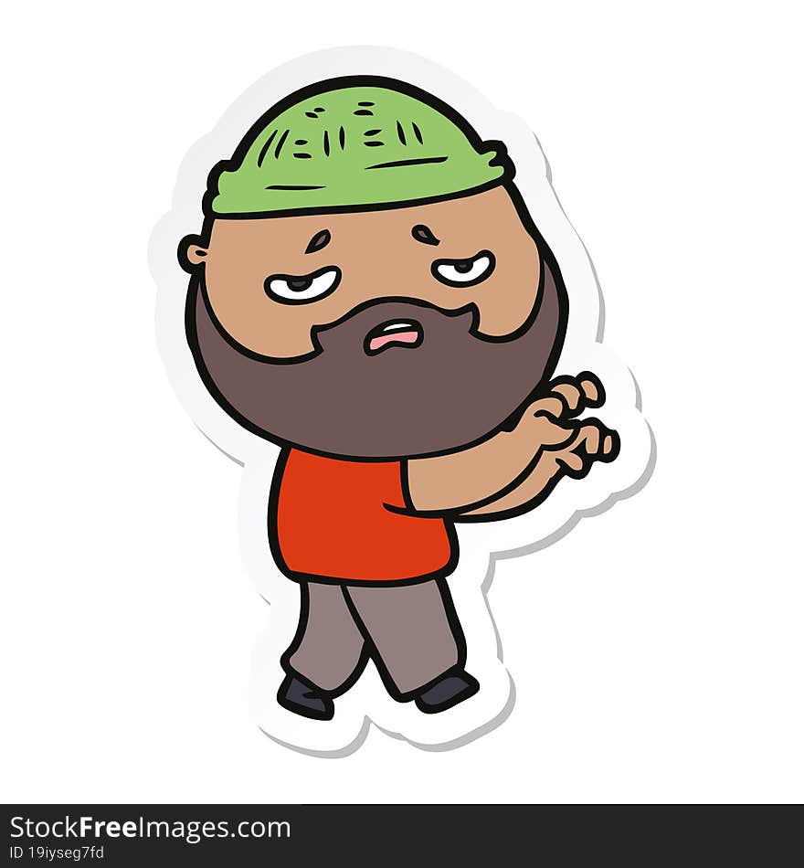 sticker of a cartoon worried man with beard