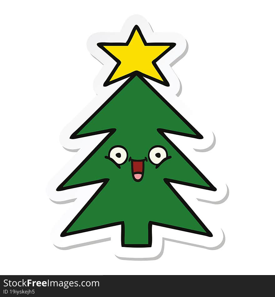 sticker of a cute cartoon christmas tree