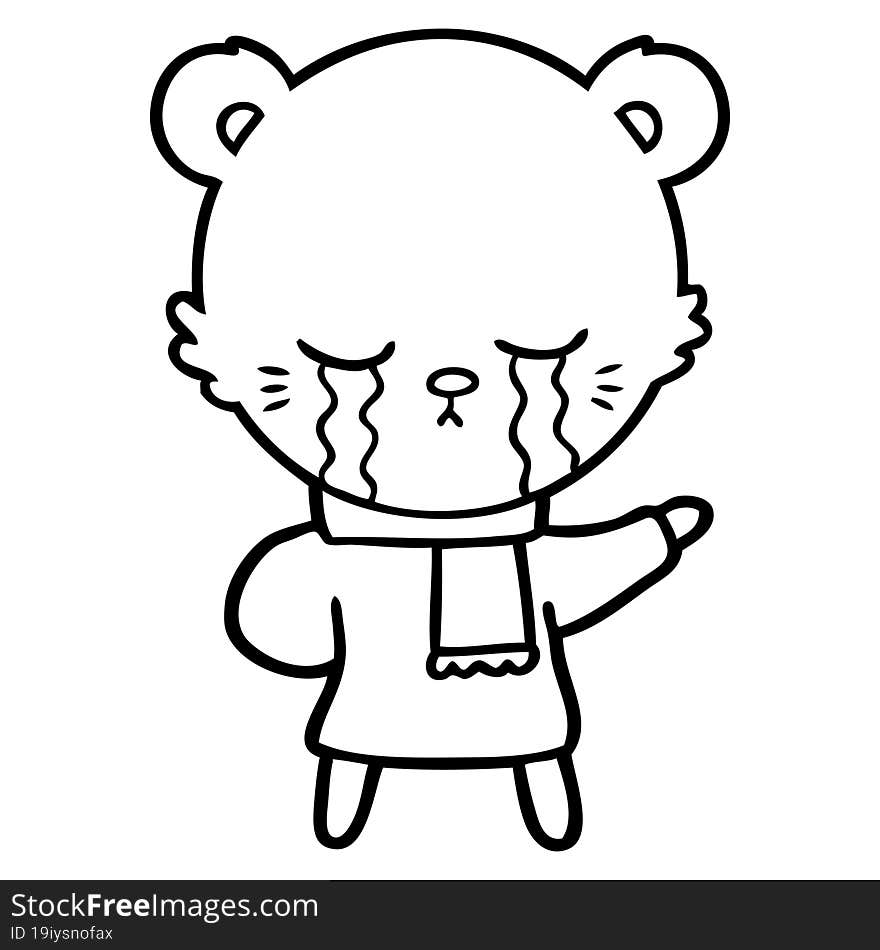 crying cartoon bear wearing winter clothes. crying cartoon bear wearing winter clothes