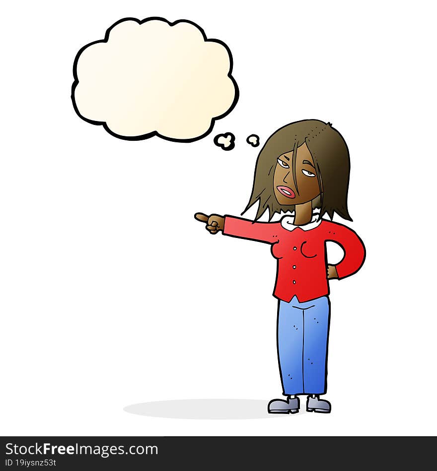 Cartoon Woman Pointing With Thought Bubble