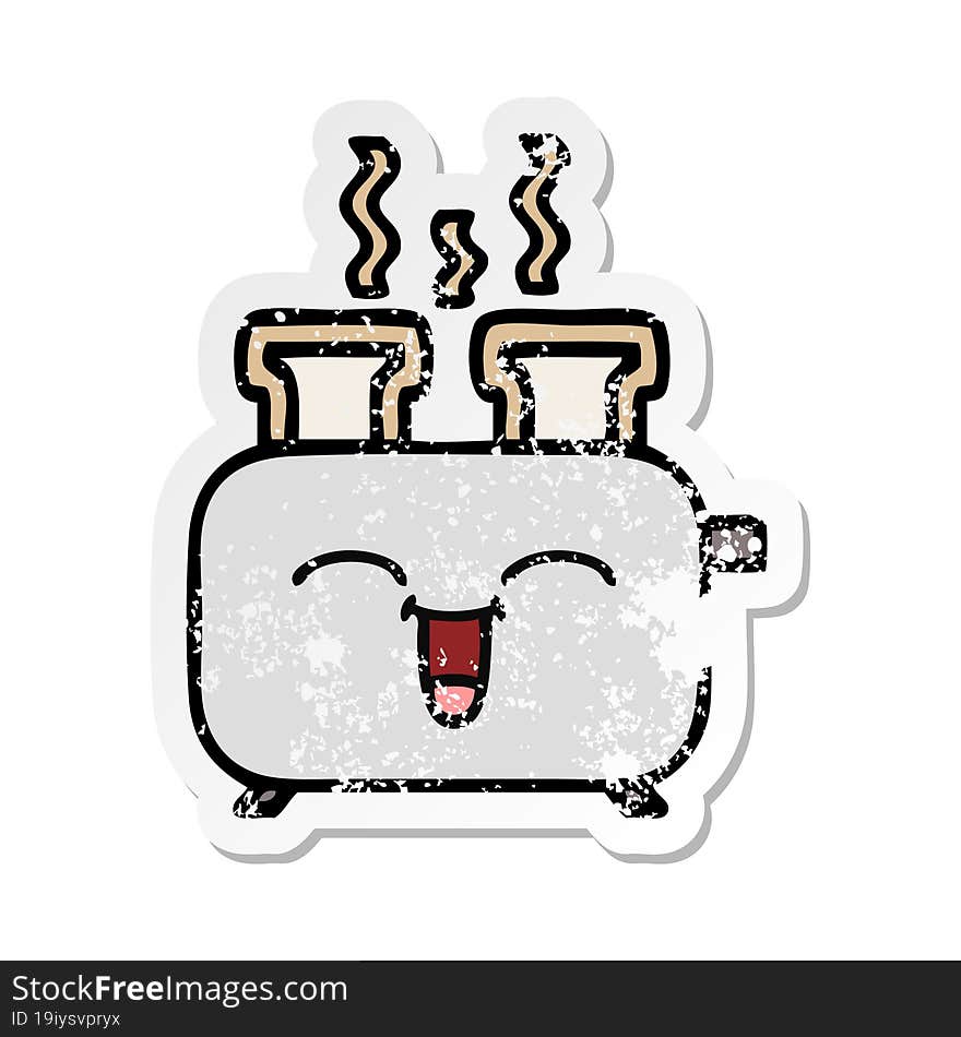 distressed sticker of a cute cartoon of a toaster