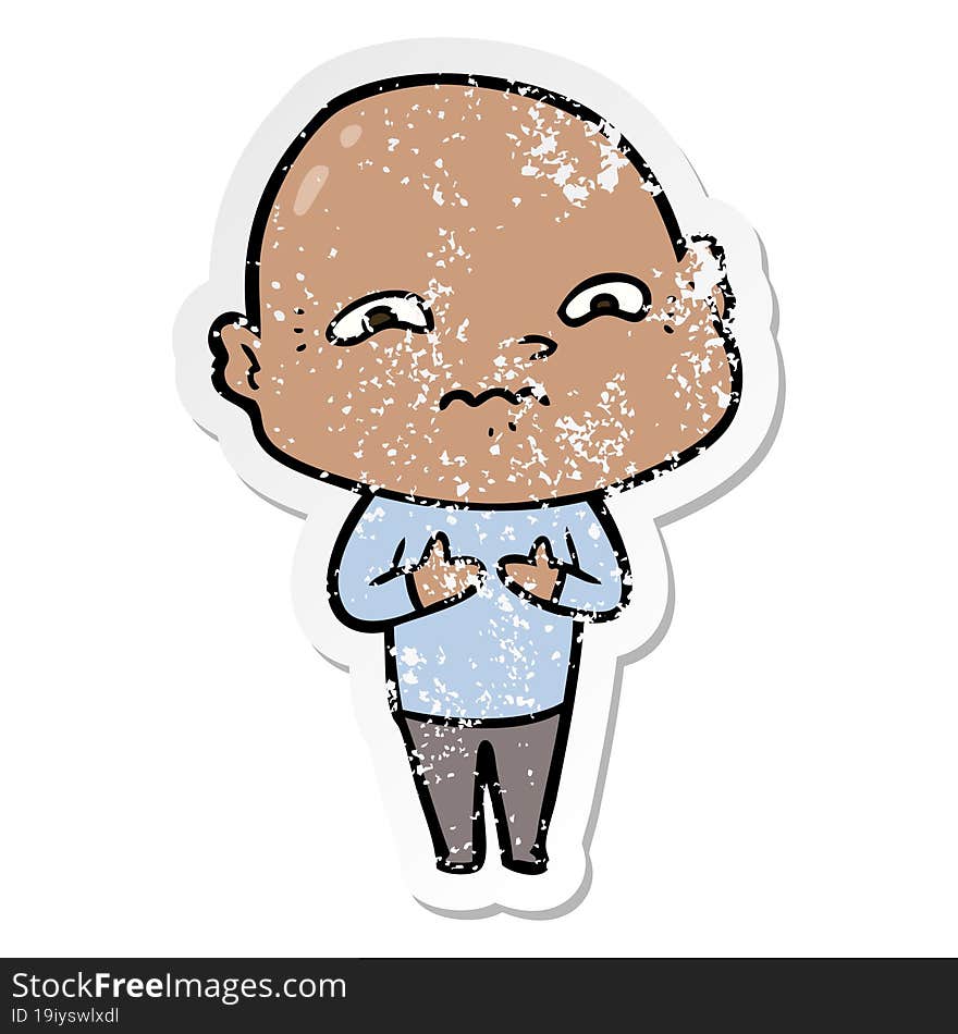 Distressed Sticker Of A Cartoon Nervous Man