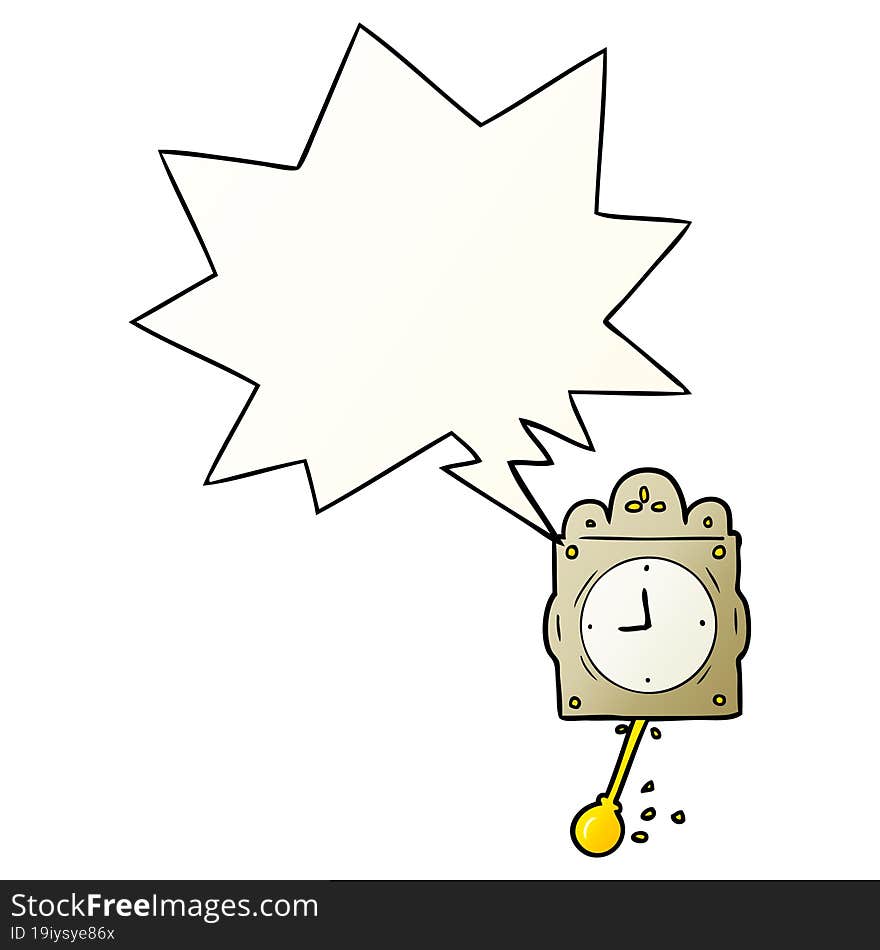 Cartoon Ticking Clock And Pendulum And Speech Bubble In Smooth Gradient Style