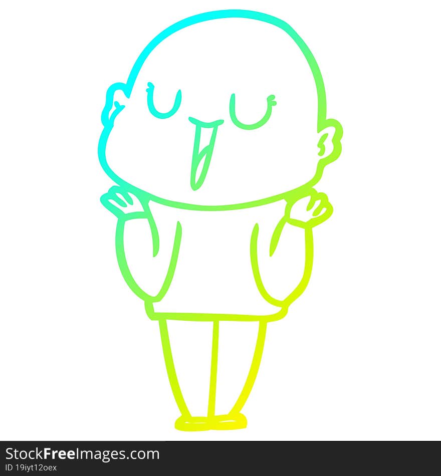 cold gradient line drawing happy cartoon bald man shrugging shoulders