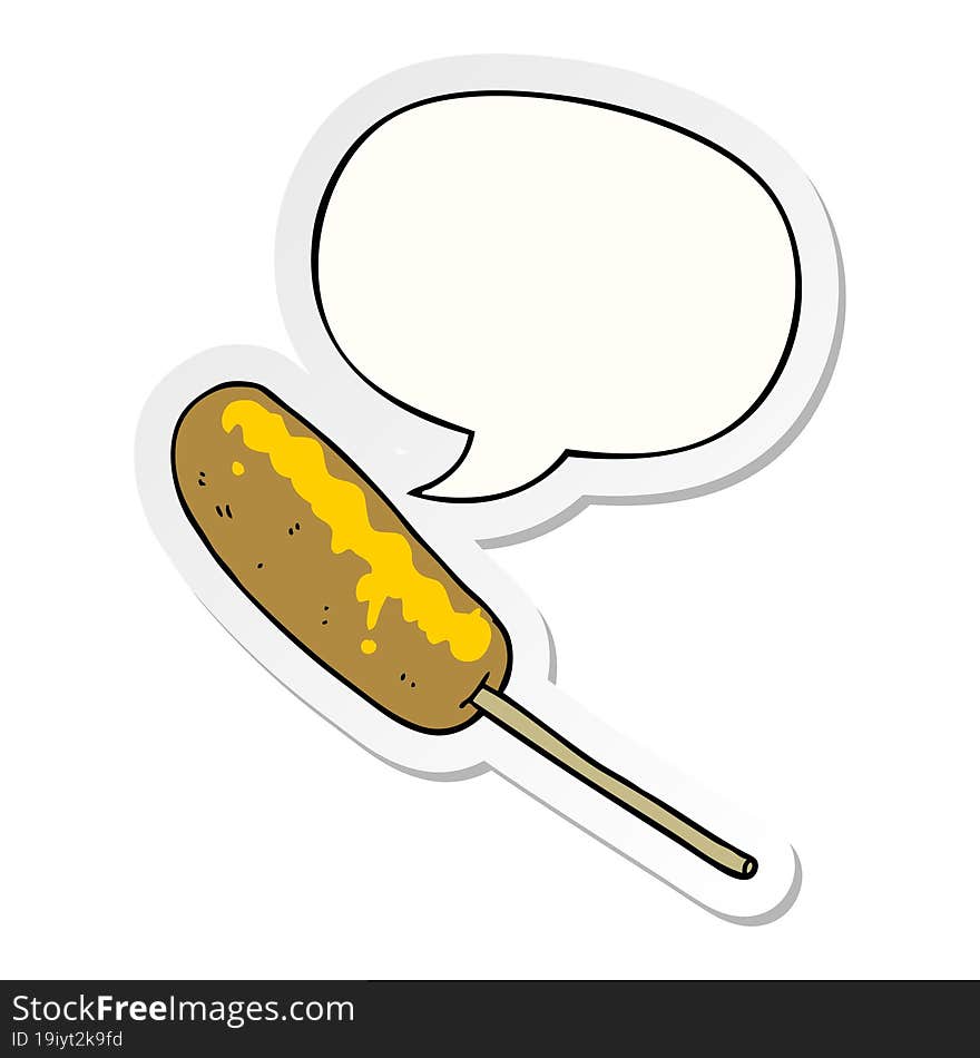 cartoon hotdog on a stick and speech bubble sticker