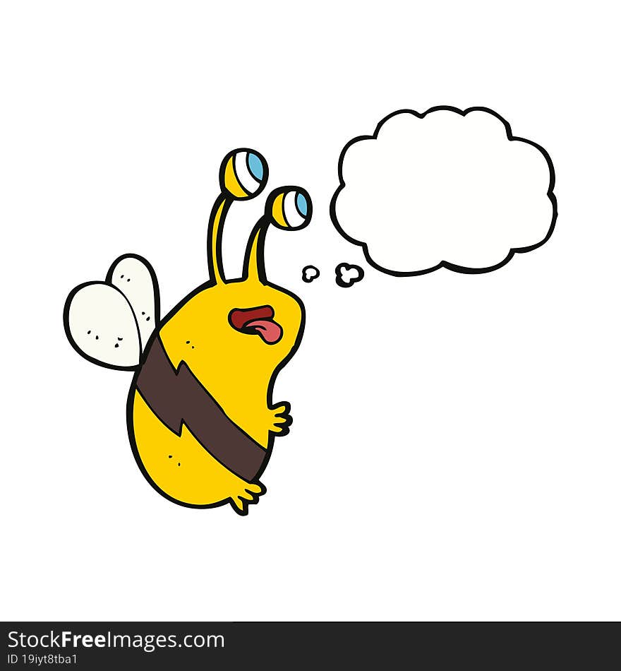 cartoon funny bee with thought bubble