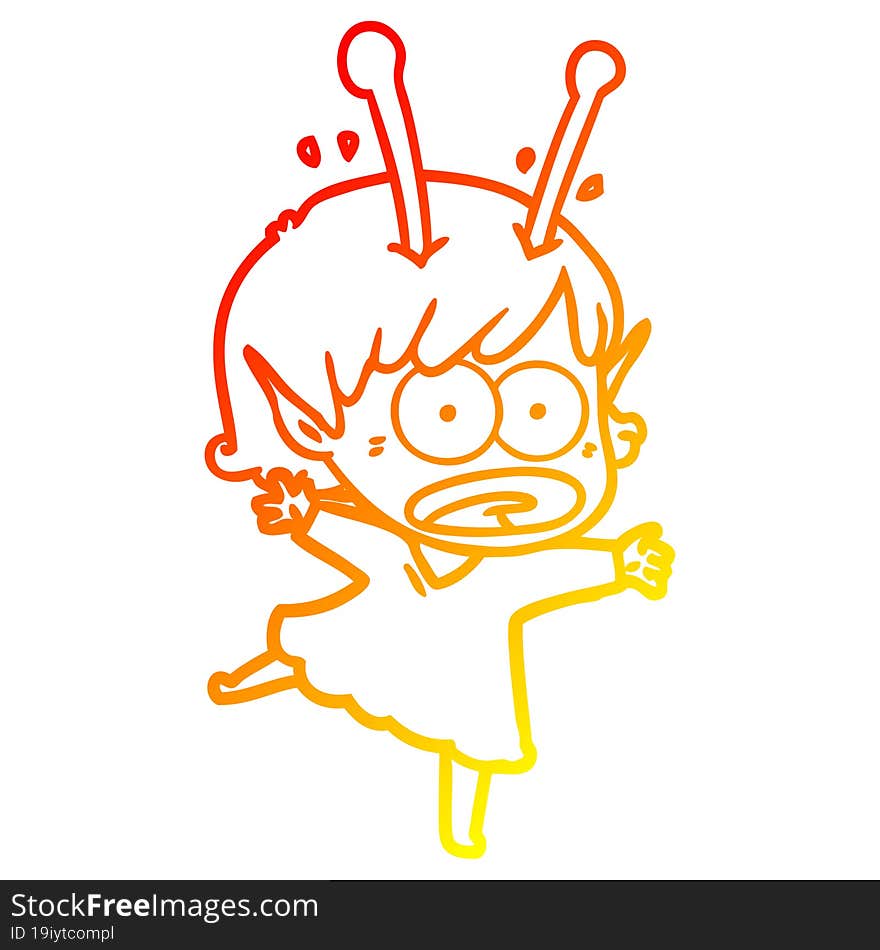 warm gradient line drawing cartoon shocked alien girl