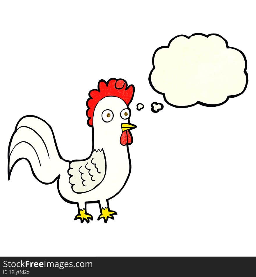 cartoon rooster with thought bubble